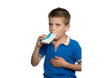 A little boy uses the myPEF Peak Flow Meter.