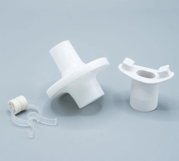 The PFT Round Filter Kit includes a white bacterial filter, white rubber flange mouthpiece, and white and translucent nose clip.