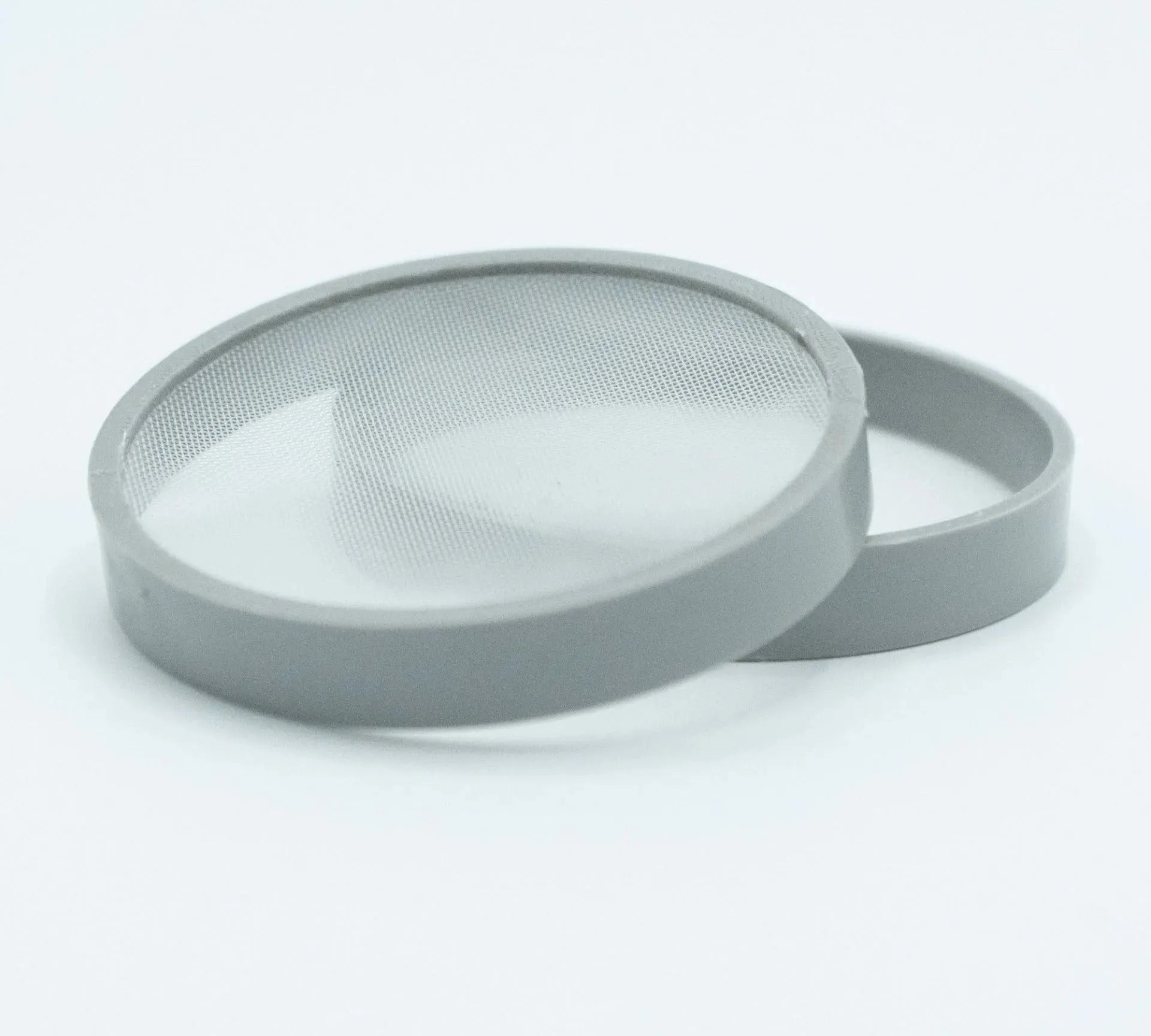Gray round mesh filters.