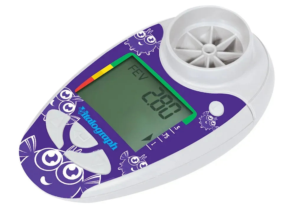 The asma-1 pediatric version has a purple and white shell with smiling pufferfish on it.  