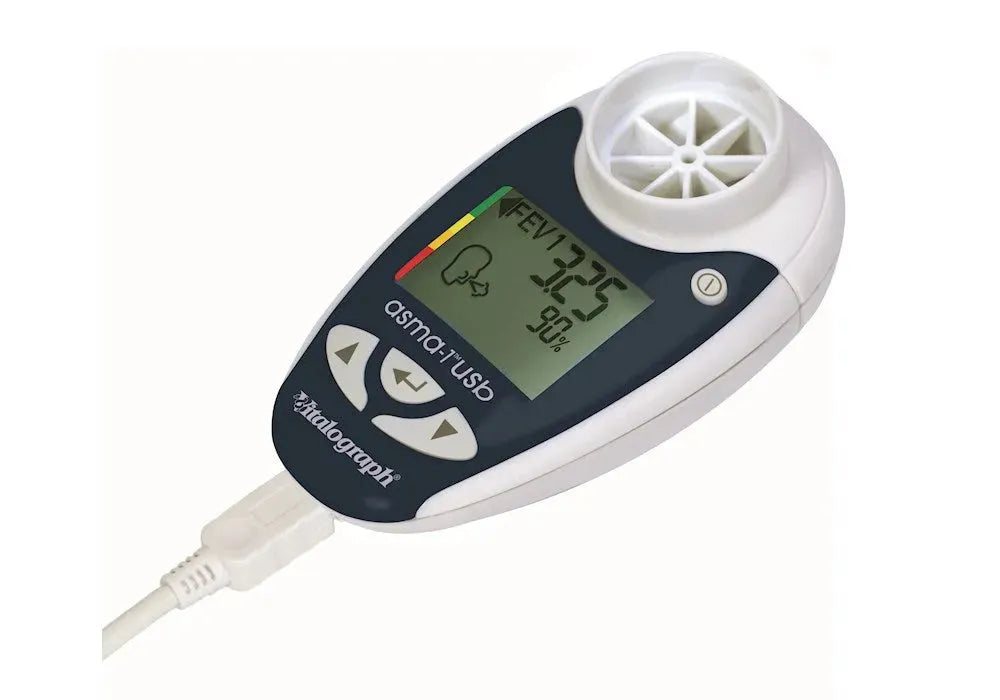 The asma-1 usb version is shown connected via usb cable.  A reading of 90% is shown on screenl