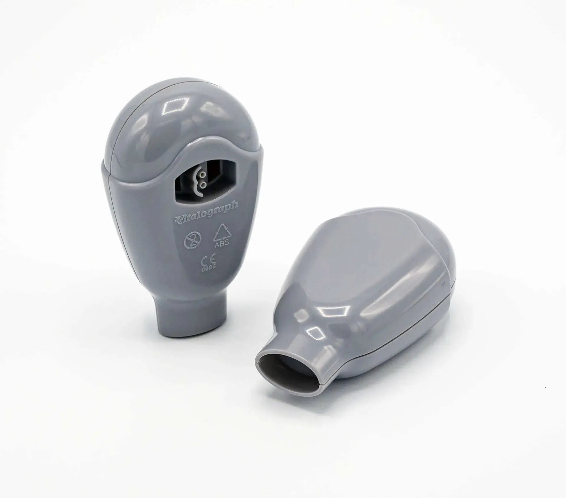 Two Disposable DPI Inhaler Simulators.  Both are gray.