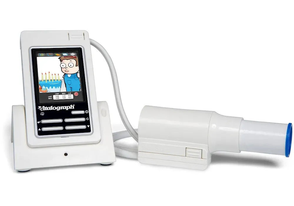 The remote flow head kit is attached to the Vitalograph in2itive Spirometer.