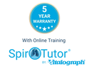 At the top, a blue circle contains the words "5 Year Warranty."  Below, the circle there is text saying "SpirOTutor by Vitalograph."