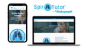 Text at the top reads: SpirOTutor, by Vitalograph. Below and beside the text, interfaces for online training are shown on both phone and computer.